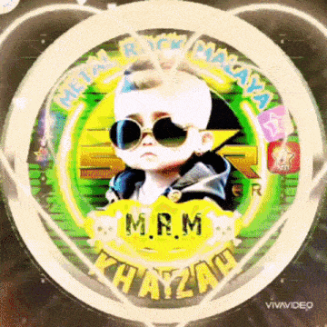 a picture of a baby wearing sunglasses with the name m.r.m. on it