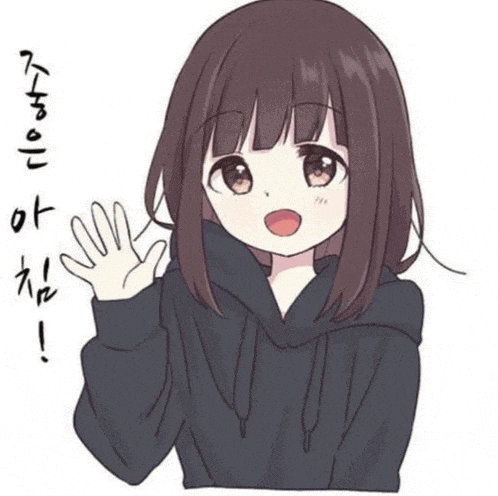 a girl in a black hoodie is waving her hand in a cartoon .