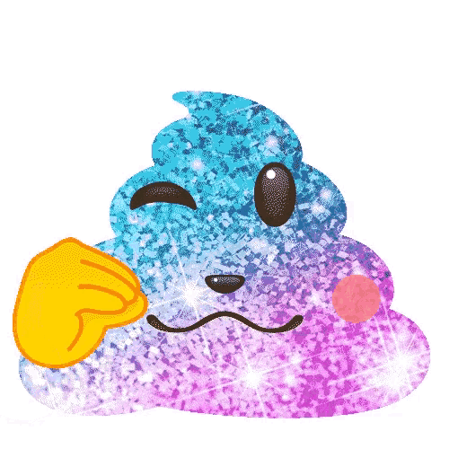 a cartoon illustration of a purple and blue poop with a face