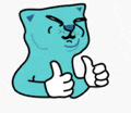 a blue cartoon cat is giving a thumbs up .
