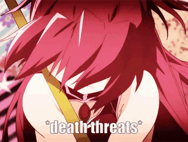 a picture of a girl with red hair and the words death threats below her