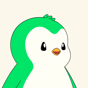 a green and white penguin wearing a pair of sunglasses with a smiley face on them