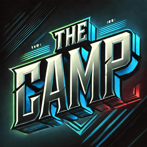 a logo that says the camp on a dark background