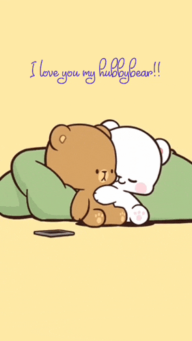 a cartoon of two teddy bears hugging each other with the words `` i love you my hubbybear '' written above them .