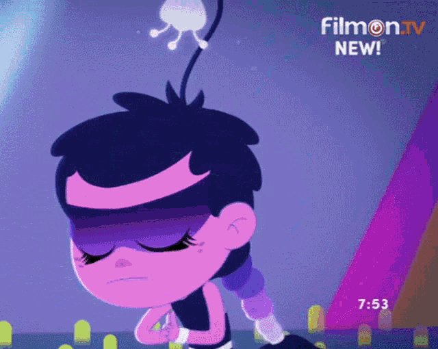 a cartoon of a girl with the time of 7:53 on the bottom