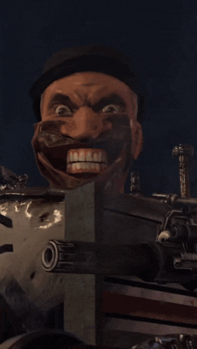 a cartoon character is holding a gun with a blue light coming out of it