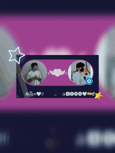 a purple background with a picture of a man and a picture of another man