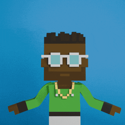 a pixel art drawing of a man wearing sunglasses and a green sweater with the word hump behind him