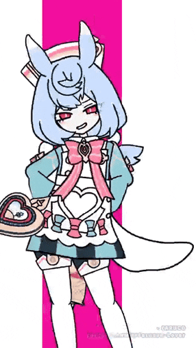 a drawing of a girl with bunny ears holding a heart shaped box .