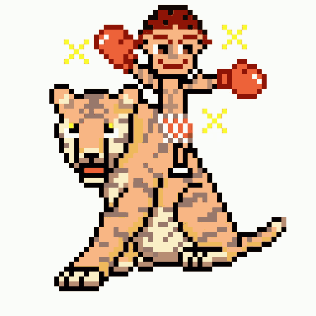a pixel art of a man riding a tiger