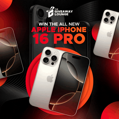 an advertisement for the giveaway lounge that says win the all new apple iphone 16 pro on it