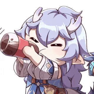 a cartoon of a girl with horns drinking from a bottle .