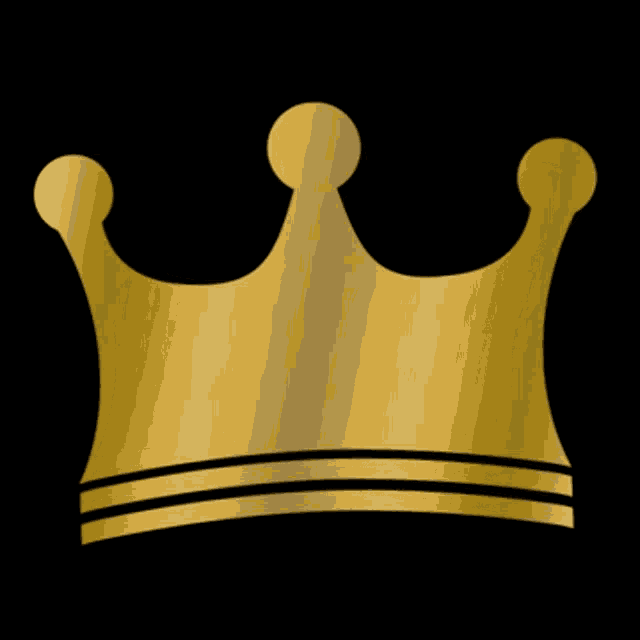 a gold crown on a black background with a striped border