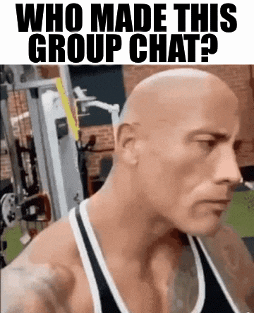 a bald man is sitting in a gym with the words `` who made this group chat ? '' written above him .