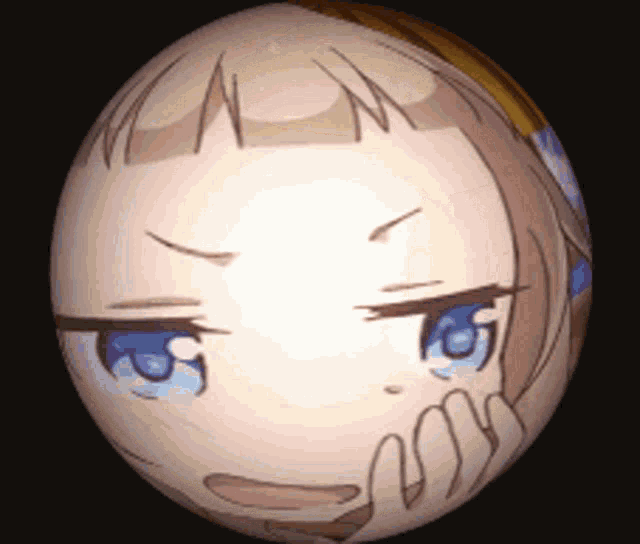 a ball with a girl 's face on it covering her mouth