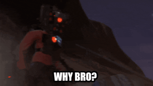 an animated image of a person holding a gun with the words " why bro " on the bottom