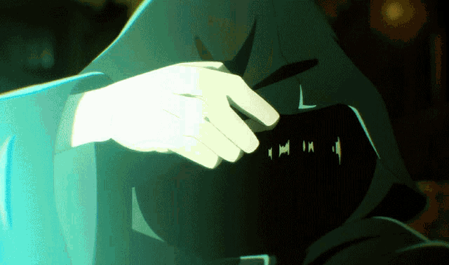 a drawing of a person with a hood on their head with the letter l on it