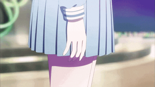 a girl in a pleated skirt has a white glove on her arm