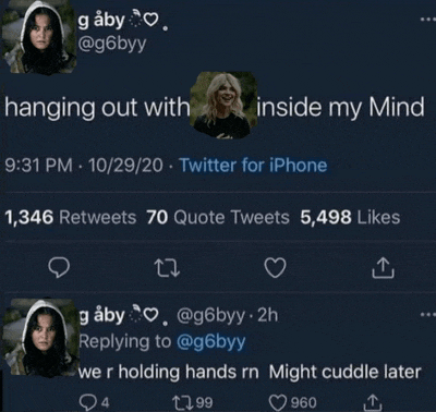 a screenshot of a tweet that says hanging out with inside my mind at the top