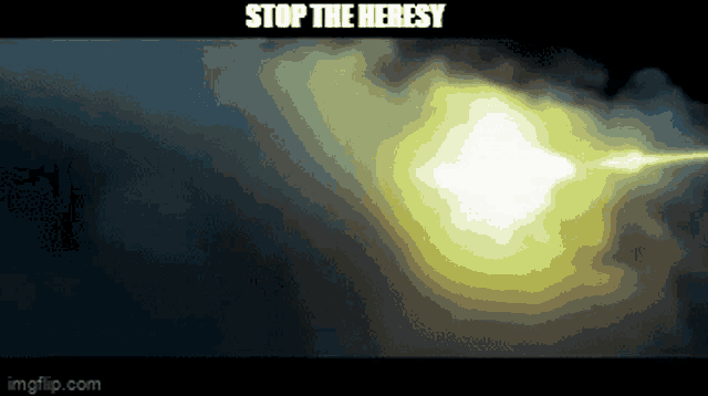 a picture of a rocket with the words " stop the heresy " above it