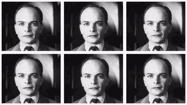 a man in a suit and tie is shown in a series of black and white photos