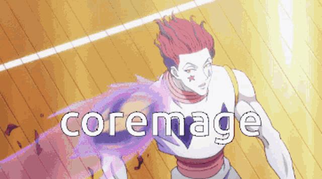 a pixelated image of a man with red hair and the words coremagi