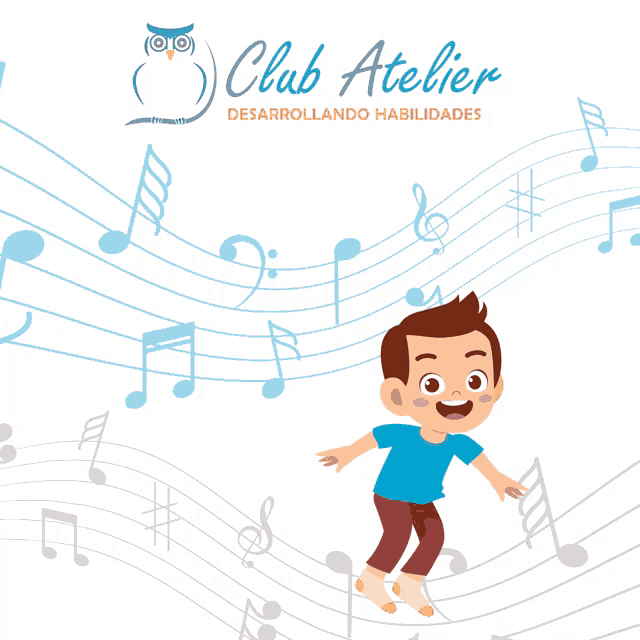 an advertisement for club atelier shows a child jumping in the air