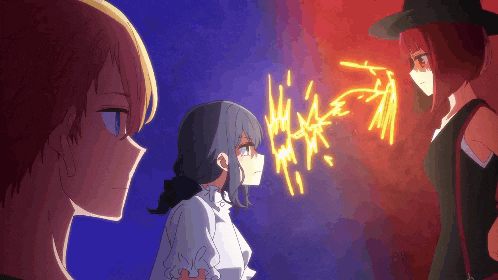 a group of anime characters are standing next to each other and looking at something