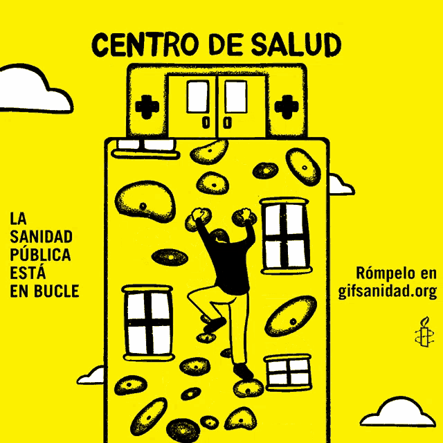 a poster for centro de salud shows a man climbing a wall of rocks