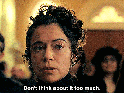 a woman with curly hair says " don t think about it too much "