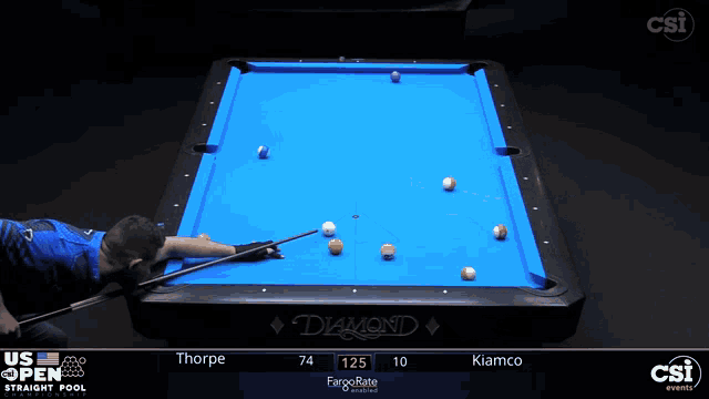 a pool table with a blue cloth that says diamond