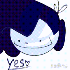 a drawing of a cartoon character with the word yes written below it