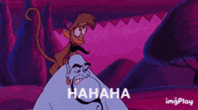 a cartoon character is laying on a bed and laughing with the words " hahaha " written below him