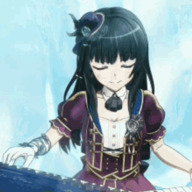 a girl is playing a piano with her eyes closed .