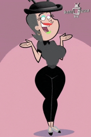 a cartoon of a woman wearing a black top hat