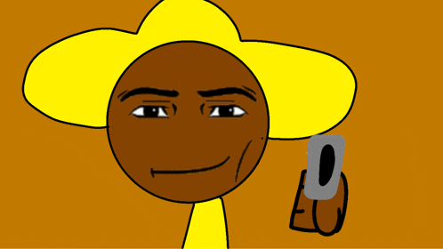 a cartoon of a man wearing a yellow sombrero holding a cell phone
