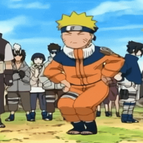 a cartoon character named naruto is standing in front of a crowd of people
