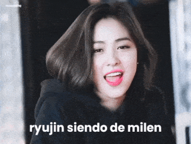 ryujin siendo de milen is written on a picture of a woman sticking her tongue out