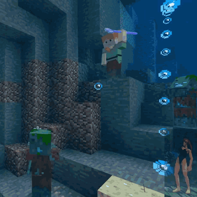 Minecraft Underwater GIF - Minecraft Underwater Trident GIFs