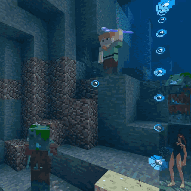 a screenshot of a minecraft game shows a man and a woman