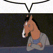 a cartoon horse with a speech bubble above it .