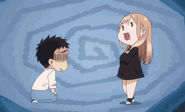 a man and a woman are standing next to each other with a sign that says ' 個人 差 ' on it