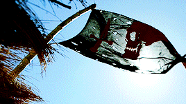 a pirate flag with a skull and crossbones on it is flying in the wind