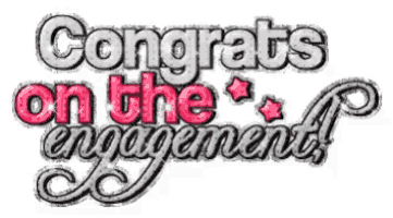 congratulations on the engagement is written in pink and silver on a white background