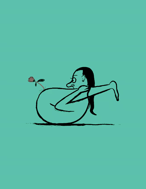 a cartoon drawing of a woman holding a red rose