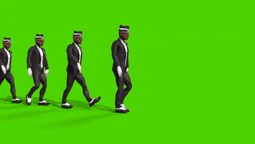 a group of men in black suits and white gloves are walking in a row with the words trust voices below them