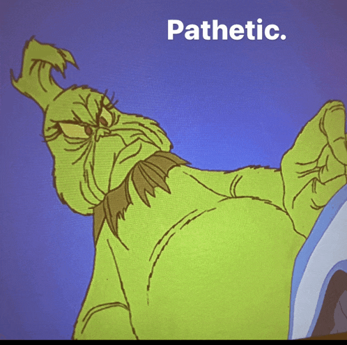 a picture of a cartoon character with the word pathetic above him