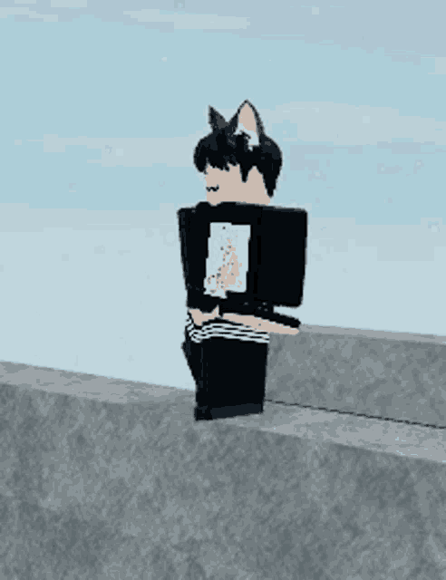 a cartoon character with cat ears and a black shirt