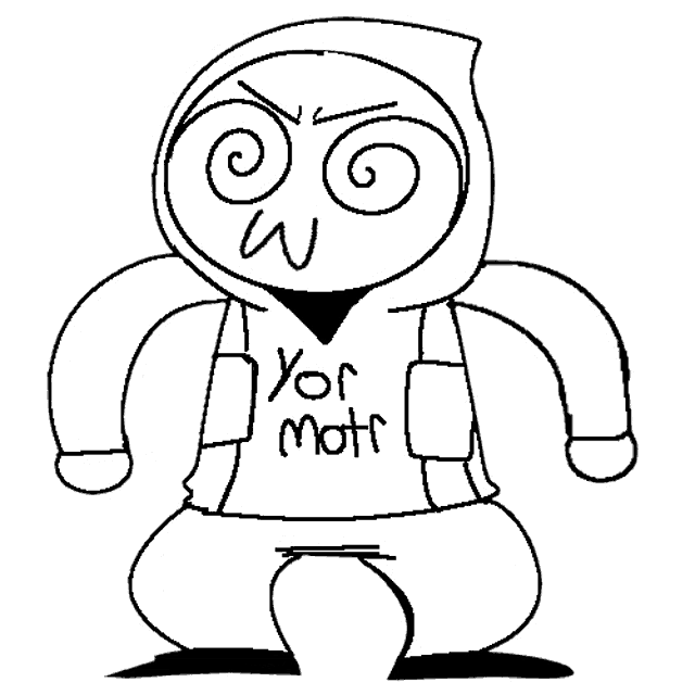 a black and white drawing of an owl wearing a hoodie that says yor motif on it