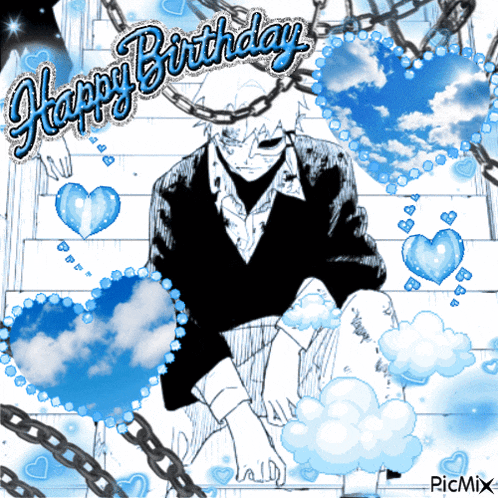 a black and white drawing of a man with the words happy birthday written on it